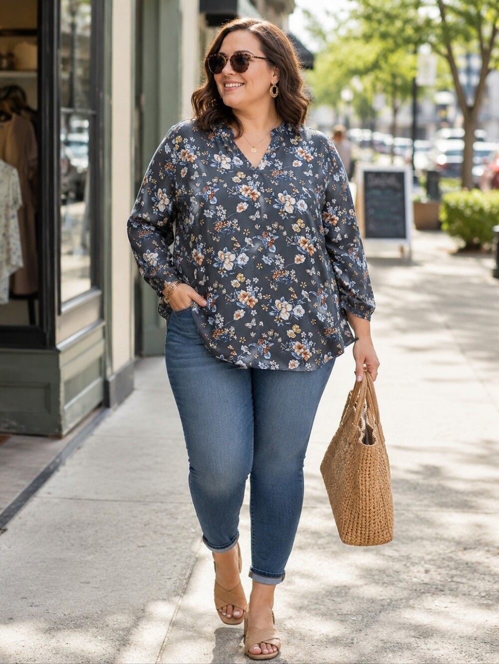 Papermoon Jonis Split Neck Floral Blouse womens plus size 3x 3xl new nwt olive